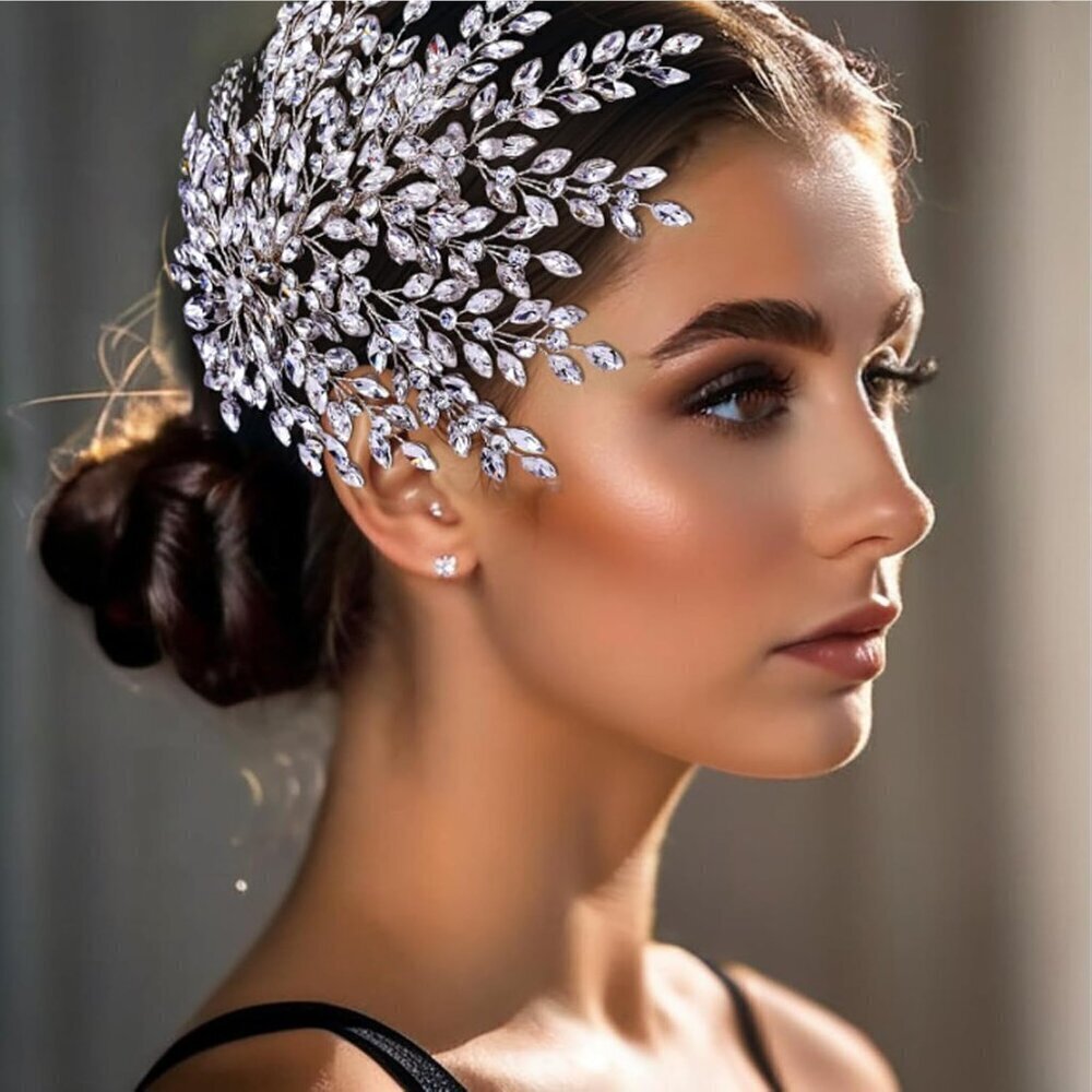 Bridal Rhinestone Headpiece for Wedding,Leaf Crystal Hair Pieces Bride S… - Picture 2 of 6